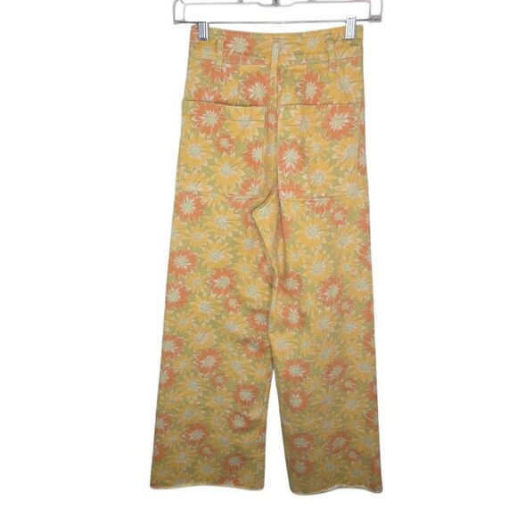 Zara Marine Straight Sunflower Floral High Waist Wide Leg Jeans Pants Size 0 - Picture 4 of 9